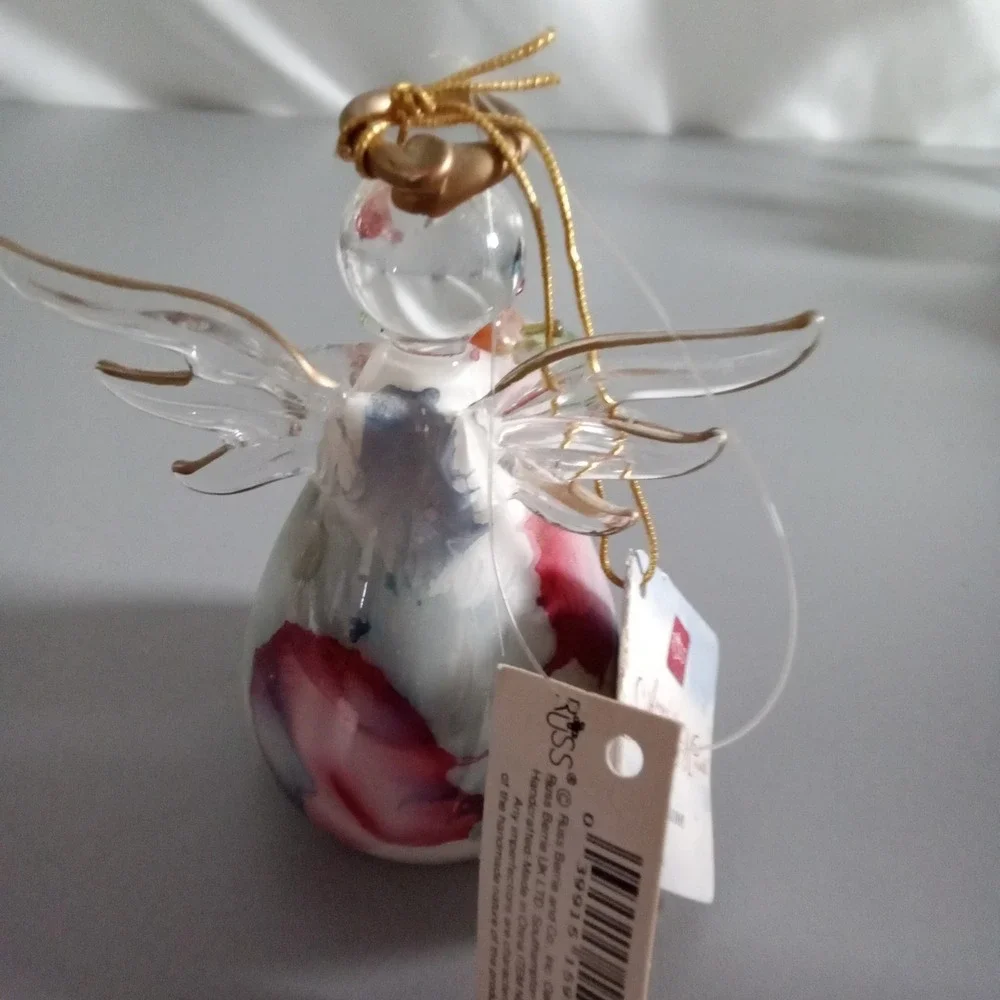 Russ Berrie Angel of the Month June Glass Figurine Rose Ornament 3 inch 15915